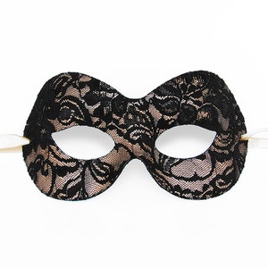 Nude & Black Lace Masquerade Mask - Lace Covered Venetian Style