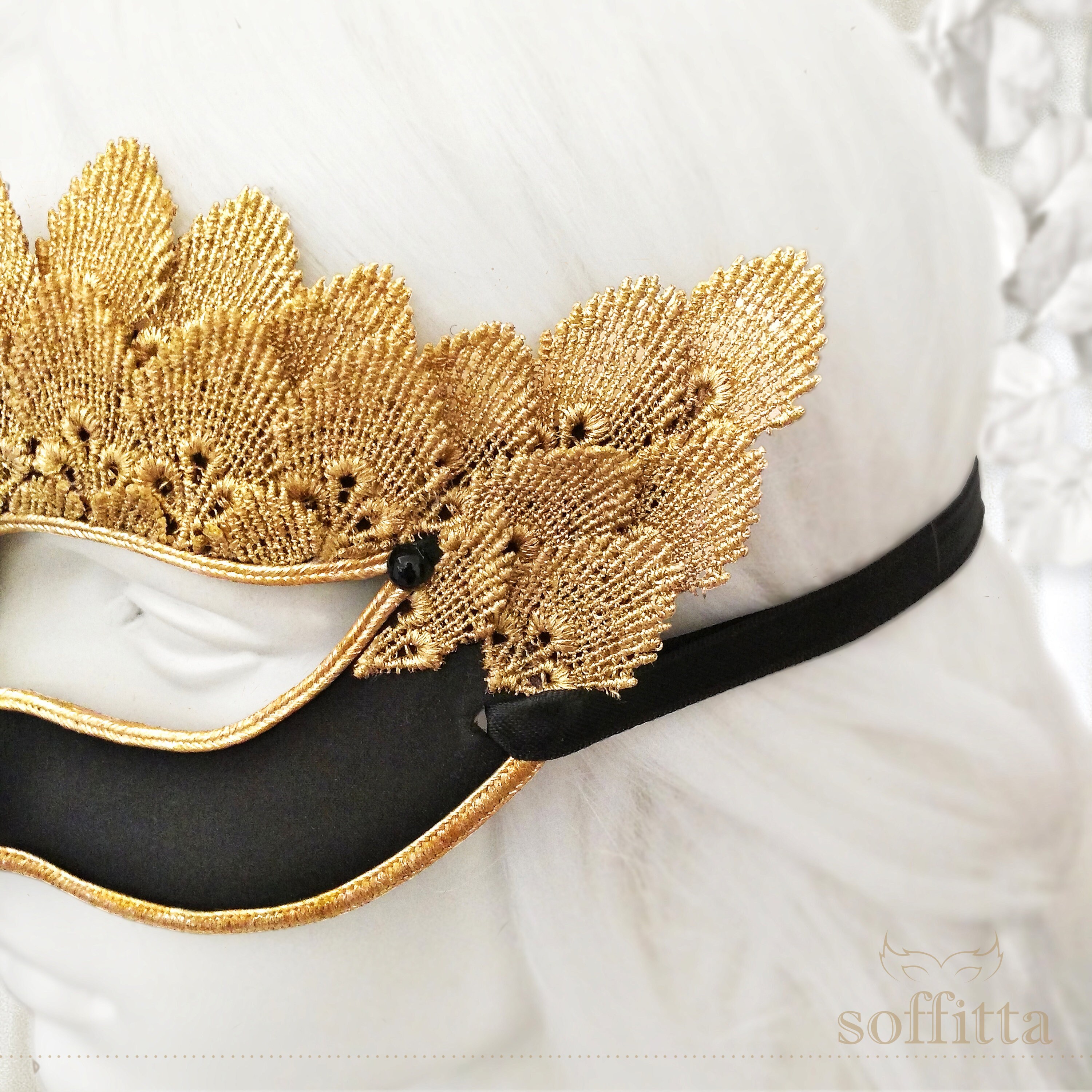 Black & Gold Lace Masquerade Mask - Venetian Style Halloween Mask With ...