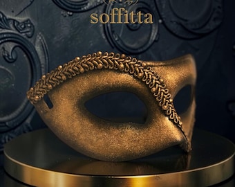 Handpainted Metallic Antiqued Gold Masquerade Mask For Men
