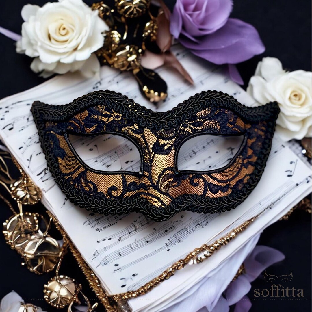 Gold and Black Lace Masquerade Mask - Gold Venetian Mask Decorated With ...