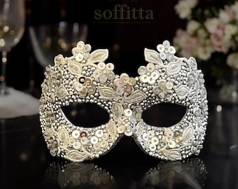 Sequined Silver Masquerade Mask With Rhinestones And Embroidery - Embellished Venetian Style Halloween Mask For Prom, Costume Party, Wedding