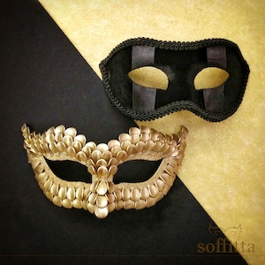Gold And Black Couples Masquerade Mask - Embellished Masquerade Ball Mask For Women And Men - Bride And Groom&#39;s Mask, Venetian Mask
