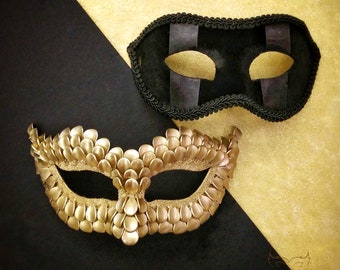 Gold And Black Couples Masquerade Mask - Embellished Masquerade Ball Mask For Women And Men - Bride And Groom&#39;s Mask, Venetian Mask