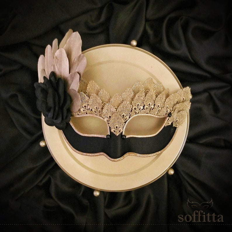 Black & Gold Lace Masquerade Mask - Venetian Style Halloween Mask With ...