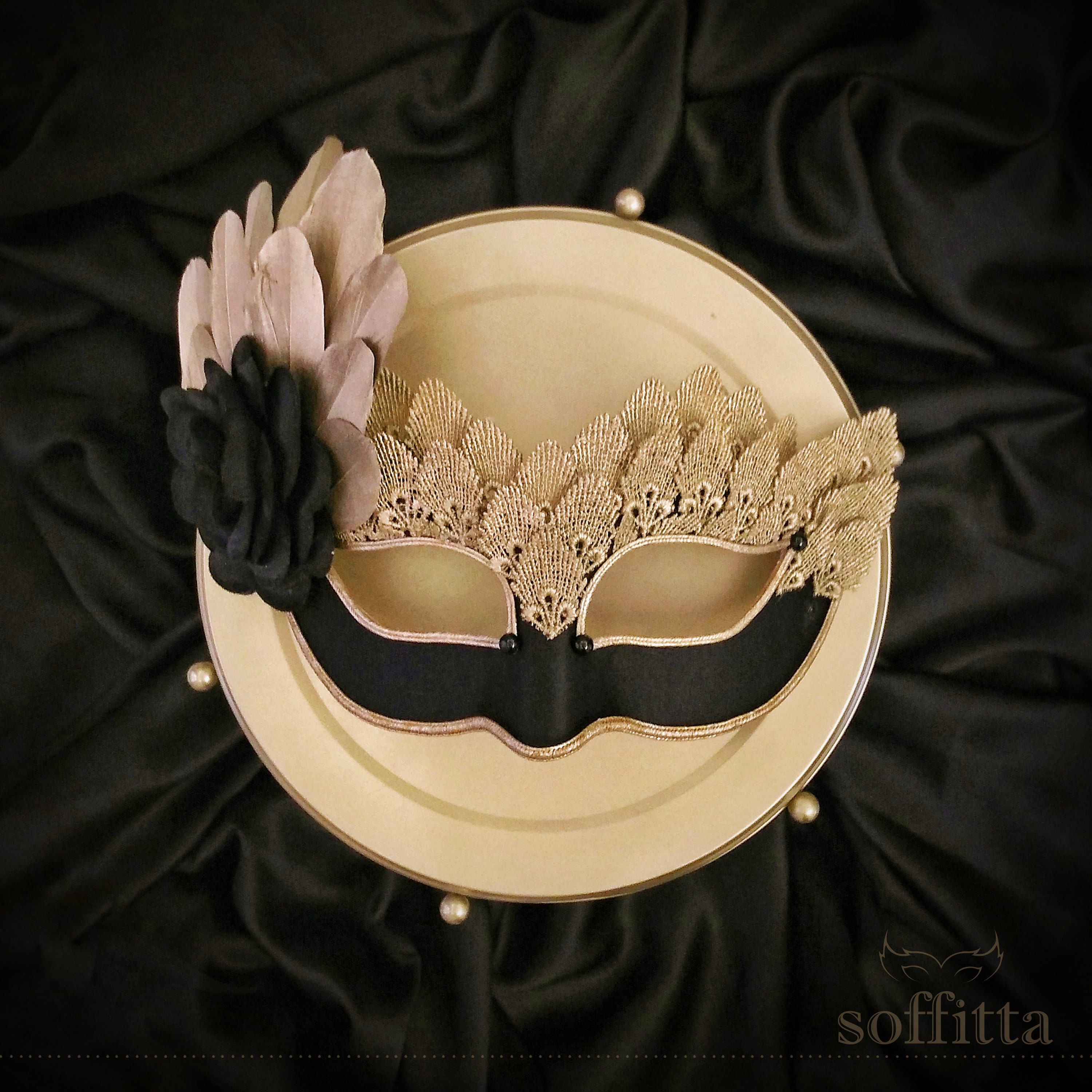 Black & Gold Lace Masquerade Mask - Venetian Style Halloween Mask With ...