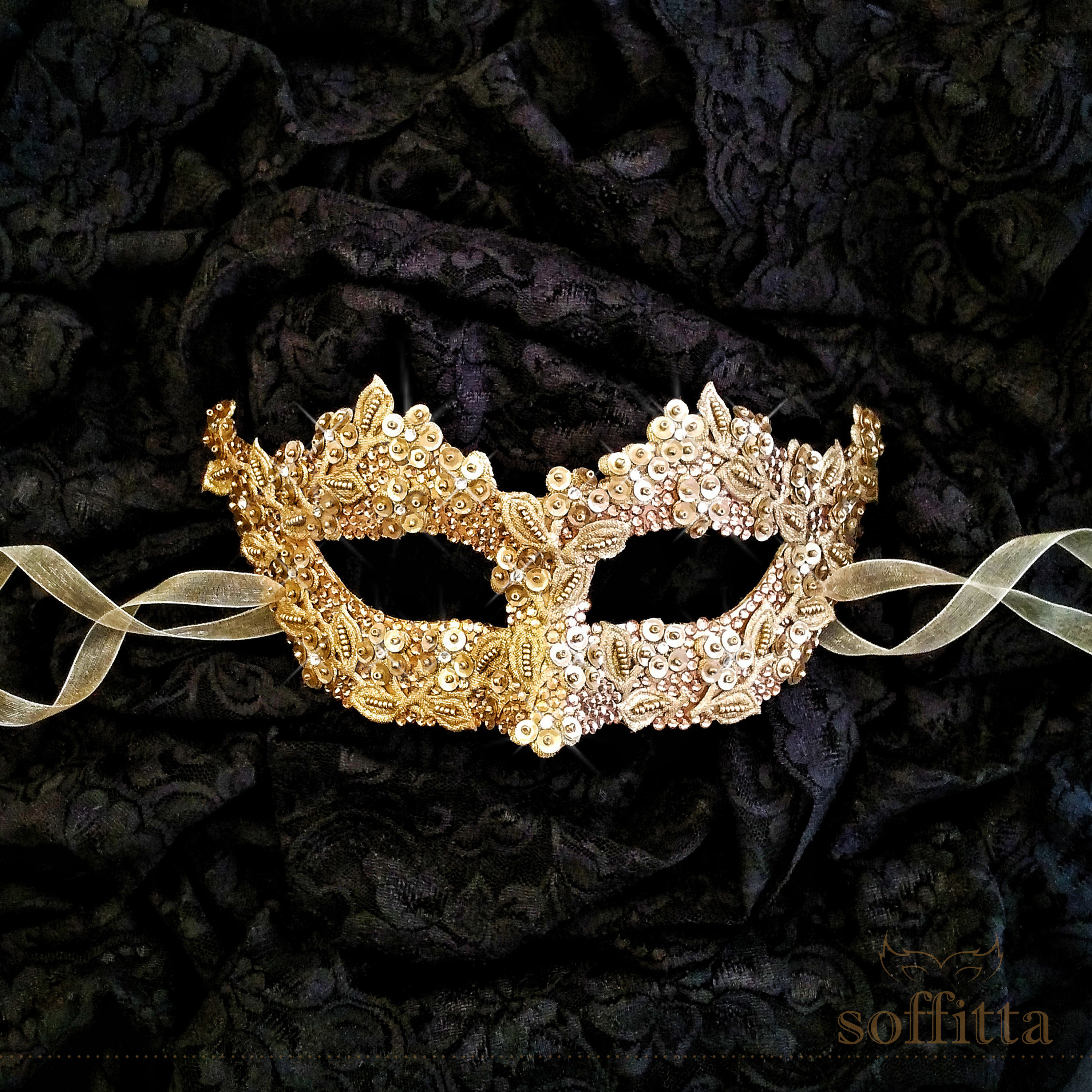 Sequined Gold Masquerade Mask With ...