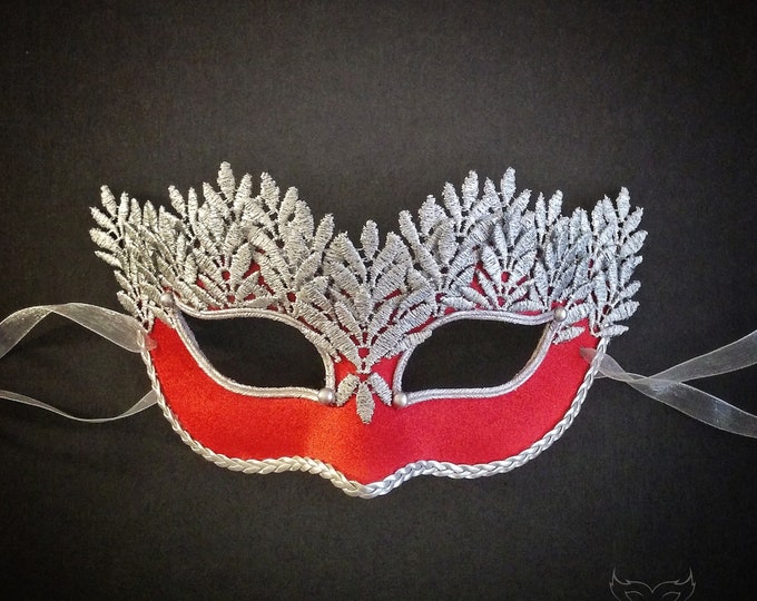 Sequined Red Masquerade Mask With Rhinestones and Embroidery ...