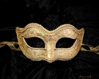 Gold Lace Covered Masquerade Mask Venetian Style Gold Halloween