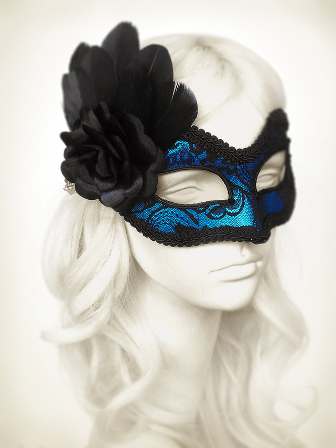 Metallic Blue & Black Lace Masquerade Mask Blue Etsy Hong Kong