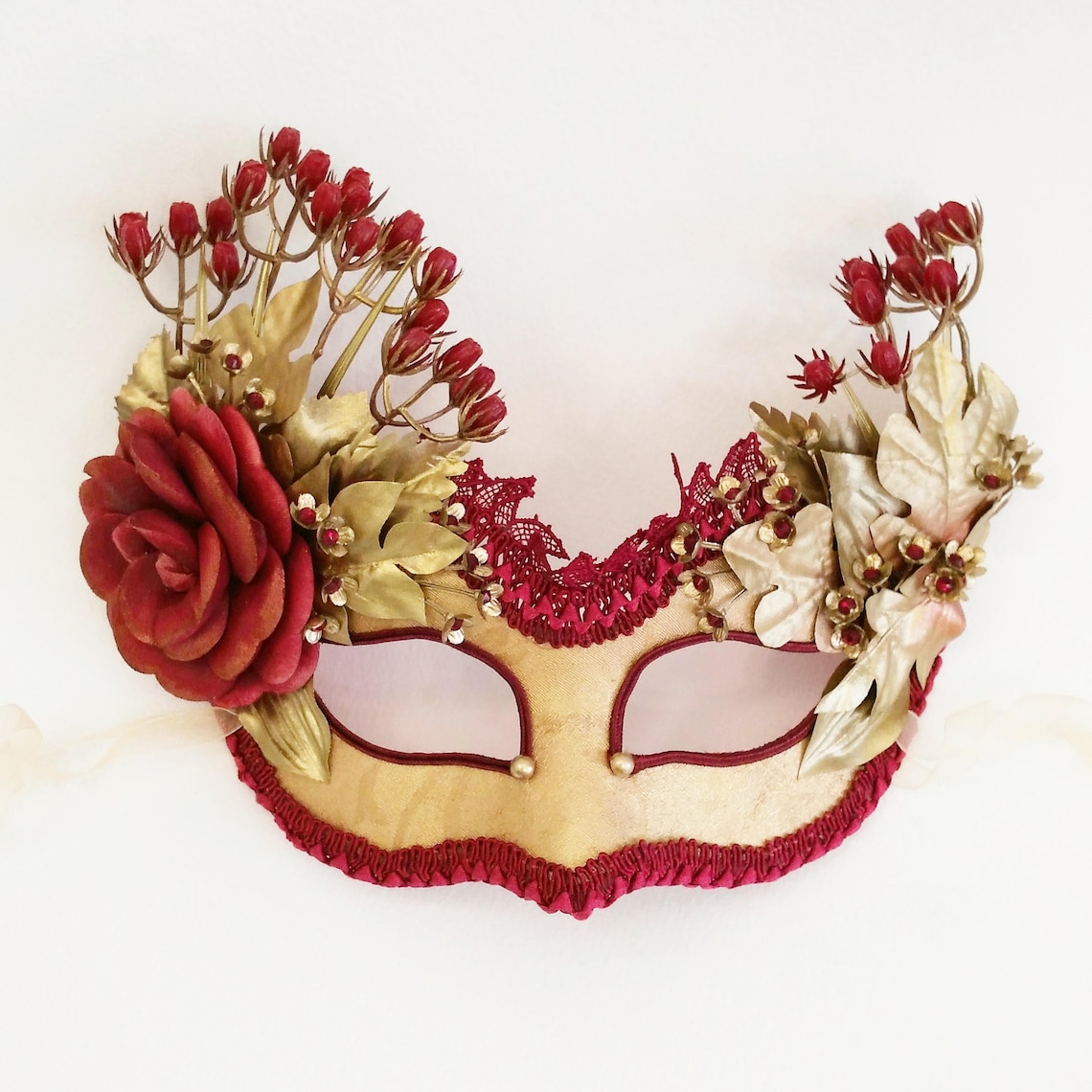 Burgundy Red And Gold Masquerade Mask Venetian Style | Etsy