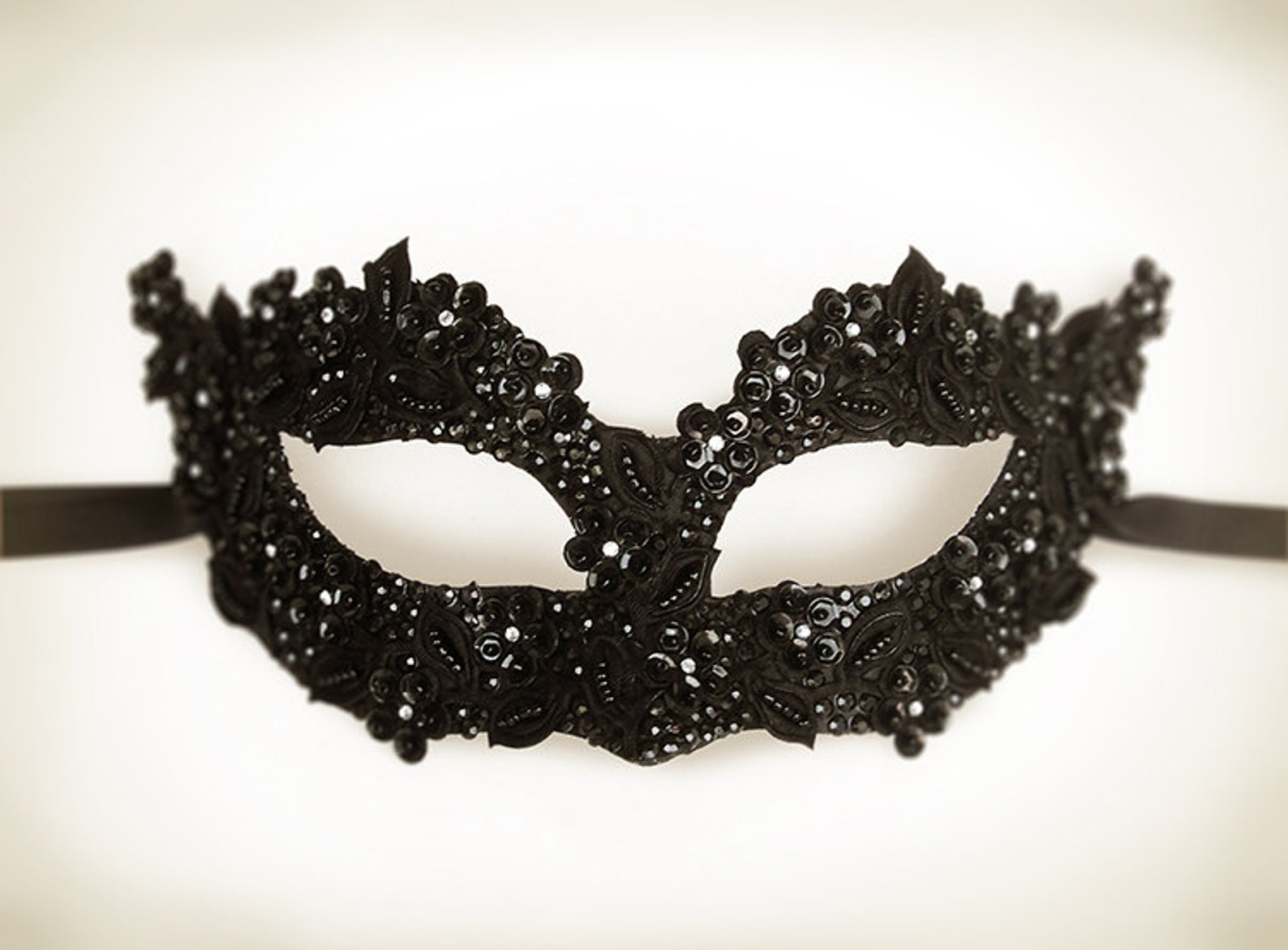 Sequined Black Masquerade Mask With Rhinestones and Embroidery Etsy