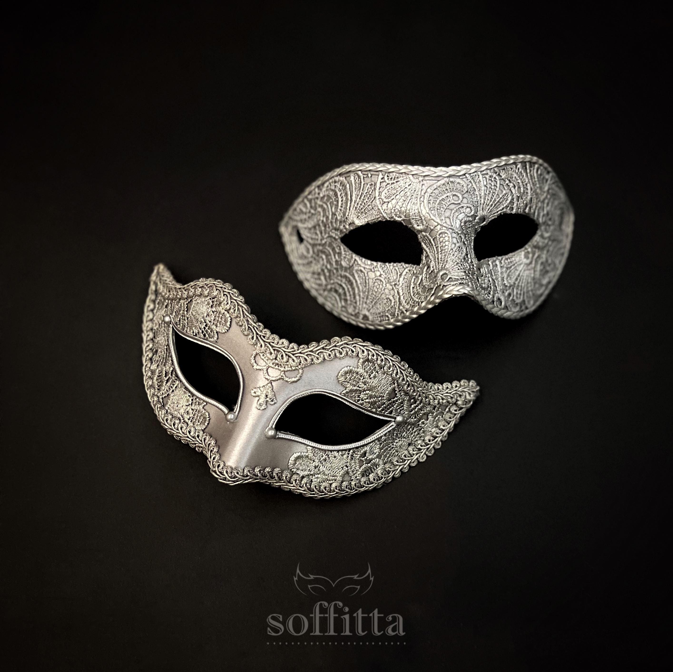 Silver Lace & Satin Couple's Masquerade Mask - Masquerade Ball