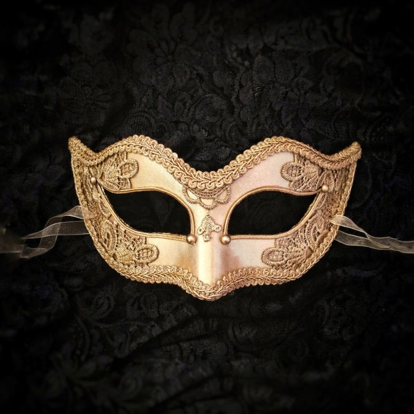 Gold Applique Embroidery Covered Masquerade Mask -  Venetian Style Halloween Mask - For Masquerade Ball, Prom, Costume Party, Wedding