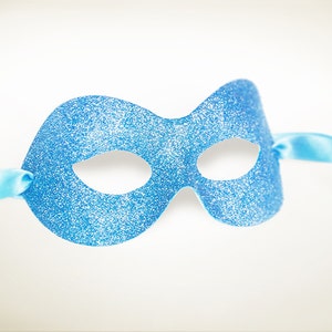 Glitter Blue Masquerade Mask  -  Shimmering Blue Venetian Style Halloween Mask - For Masquerade Ball, Prom, Costume Party, Wedding