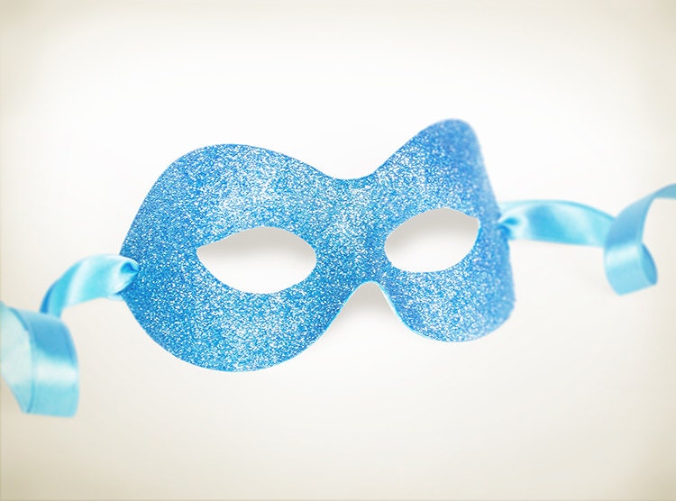 Glitter Blue Masquerade Mask  -  Shimmering Blue Venetian Style Halloween Mask - For Masquerade Ball, Prom, Costume Party, Wedding