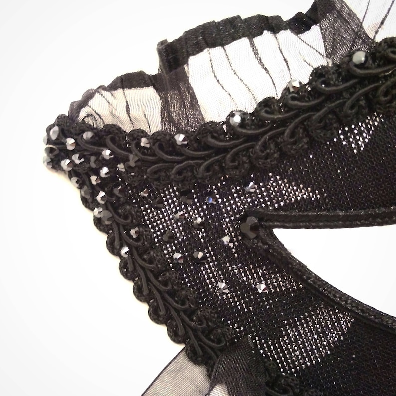 Shimmering Black And Silver Masquerade Mask With Rhinestones Luxury Venetian Style Masquerade Ball Mask In Black And Silver With Frill
