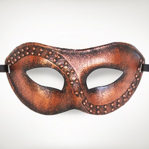 Handpainted Metallic Copper / Bronze Masquerade Mask - Copper Venetian Mask With Studs - Masquerade Ball Mask For Men