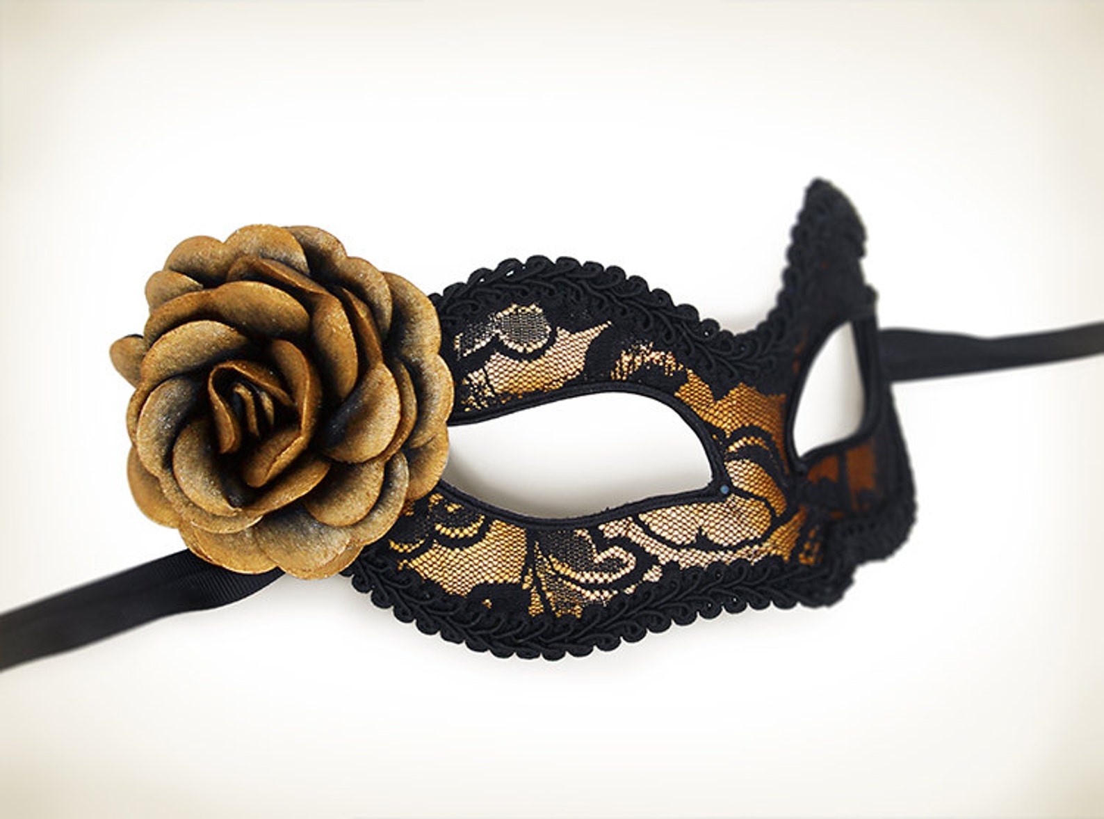 Gold and Black Lace Masquerade Mask - Gold Venetian Mask Decorated With ...