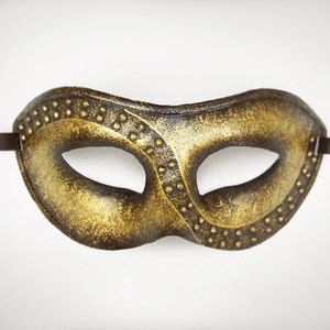 Handpainted Metallic Gold Masquerade Mask - Gold Venetian Mask With Studs - Masquerade Ball Mask For Men