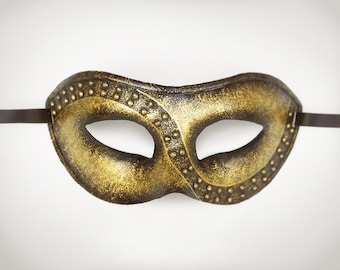 Handpainted Metallic Gold Masquerade Mask - Gold Venetian Mask With Studs - Masquerade Ball Mask For Men