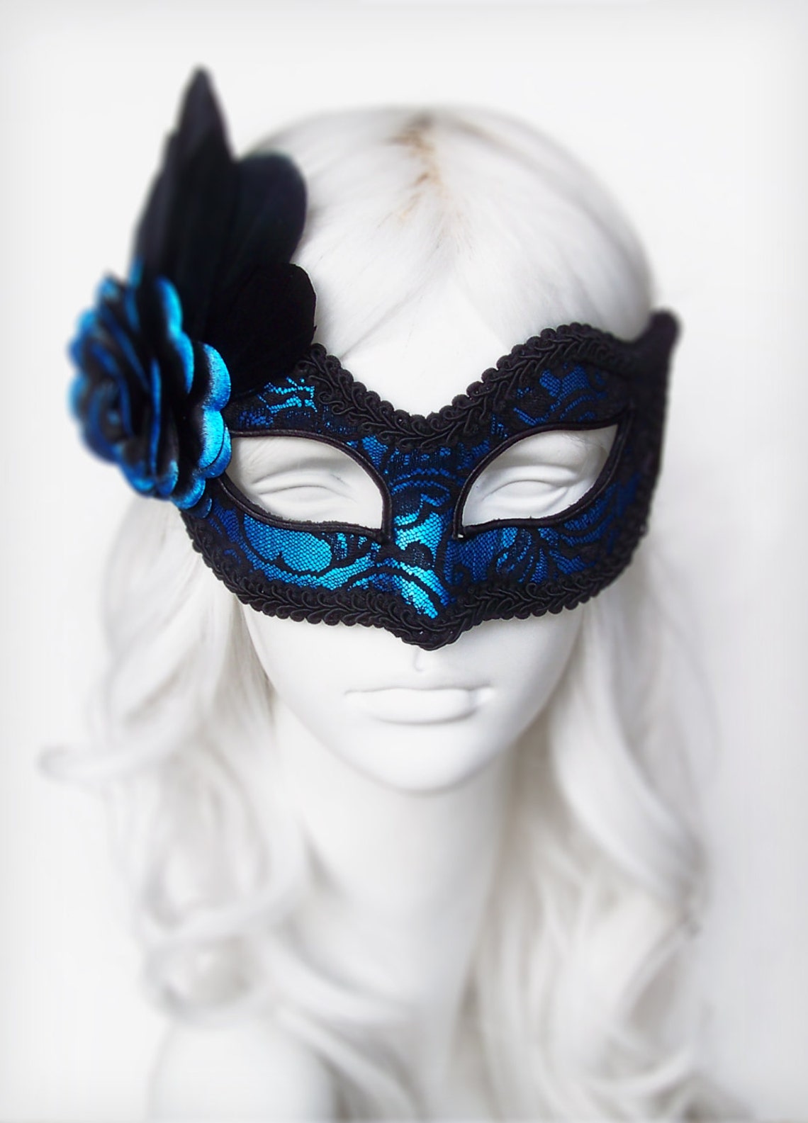 Metallic Blue & Black Lace Masquerade Mask Blue Etsy