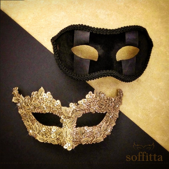 Sequined Black Masquerade Mask with Rhinestones and Embroidery - Embellished Venetian Style Black Masquerade Ball Mask