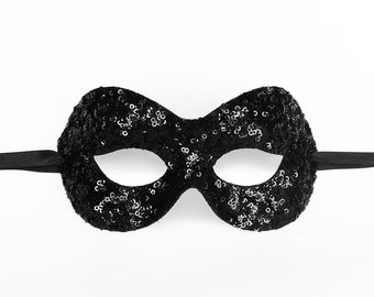 Sequined Shimmering Black Masquerade Mask -  Venetian Style Glitter Halloween Mask - For Masquerade Ball, Prom, Costume Party,, Mardi Gras