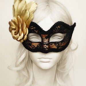 Gold and Black Lace Masquerade Mask - Gold Venetian Mask With Gold ...