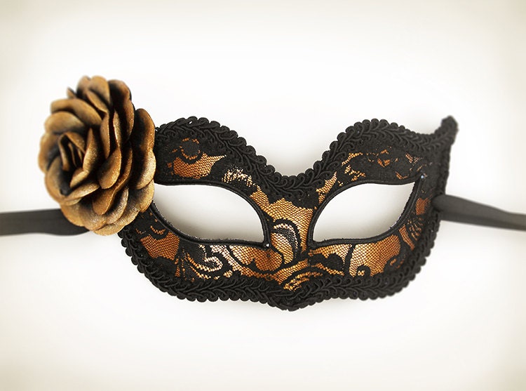 Gold and Black Lace Masquerade Mask - Gold Venetian Mask Decorated With ...