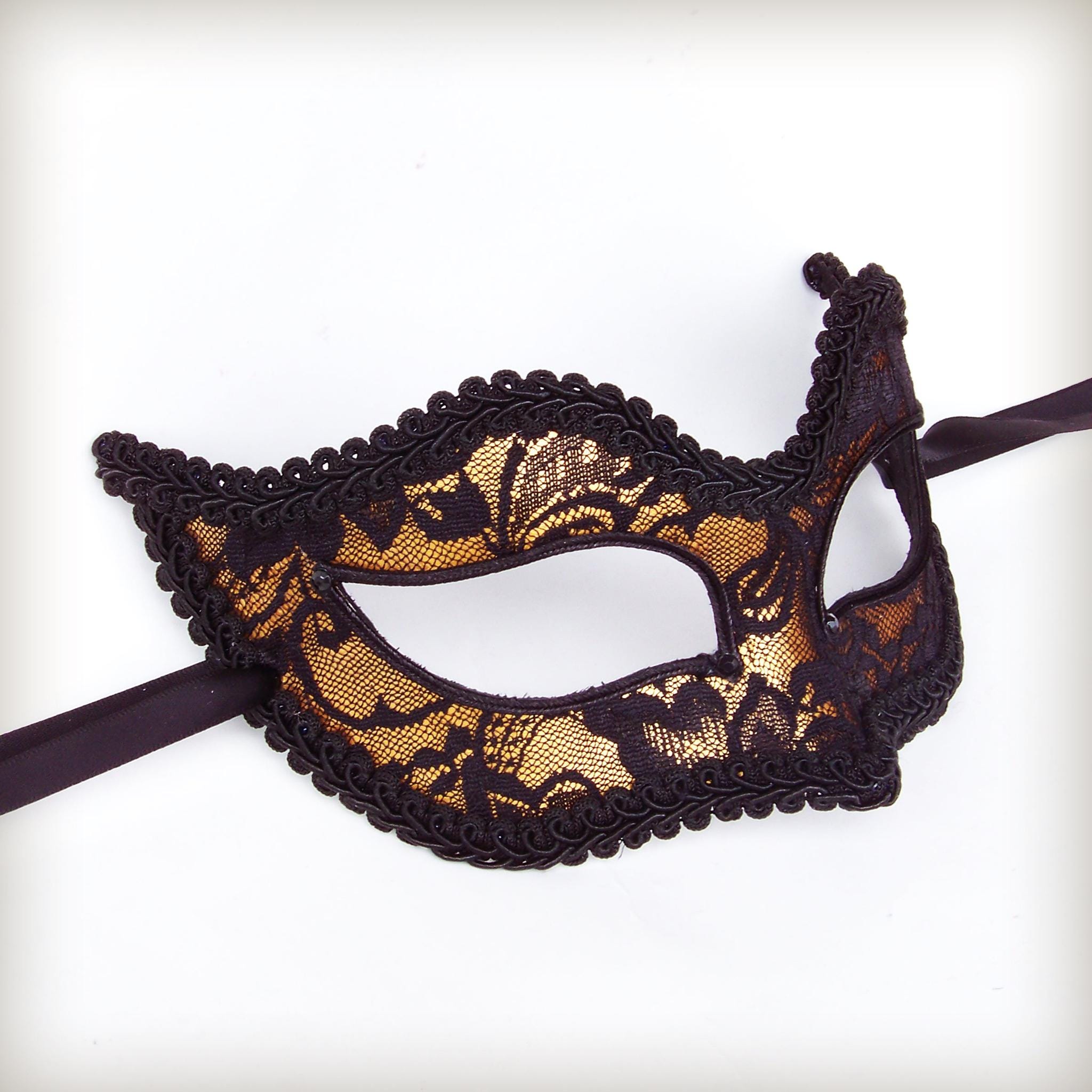 Gold and Black Lace Masquerade Mask - Gold Venetian Mask Decorated With ...