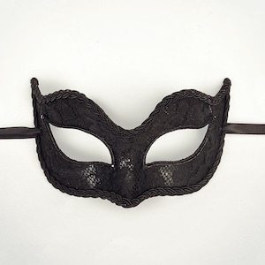 Black Lace Masquerade Mask  -  Black Venetian Mask Decorated With Lace And Trim - Black Lace Masquerade Ball Mask