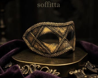 Antiqued Metallic Gold Masquerade Mask For Men - Venetian Style Mardi Gras Accessory With Lace