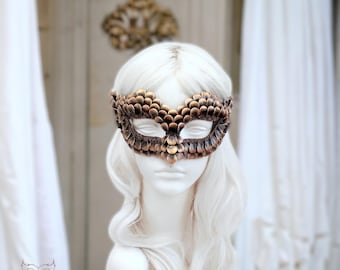 Gold & Black Masquerade Mask With Dragon Scales -  Antiqued Gold Venetian Mask - Antiqued Gold Masquerade Ball Mask