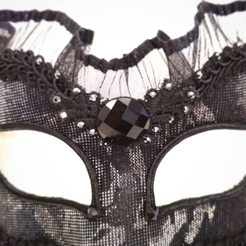 Shimmering Black And Silver Masquerade Mask With Rhinestones Luxury Venetian Style Masquerade Ball Mask In Black And Silver With Frill
