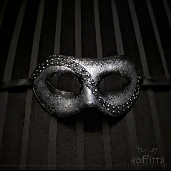 Handpainted Metallic Silver Masquerade Mask - Silver Venetian Mask With Studs - Masquerade Ball Mask For Men