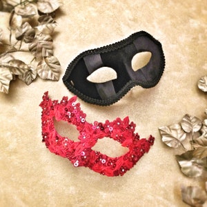 Red And Black Couples Masquerade Mask - Embellished Masquerade Ball Mask For Women And Men - Bride And Groom&#39;s Mask