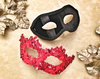 Red And Black Couples Masquerade Mask - Embellished Masquerade Ball Mask For Women And Men - Bride And Groom's Mask