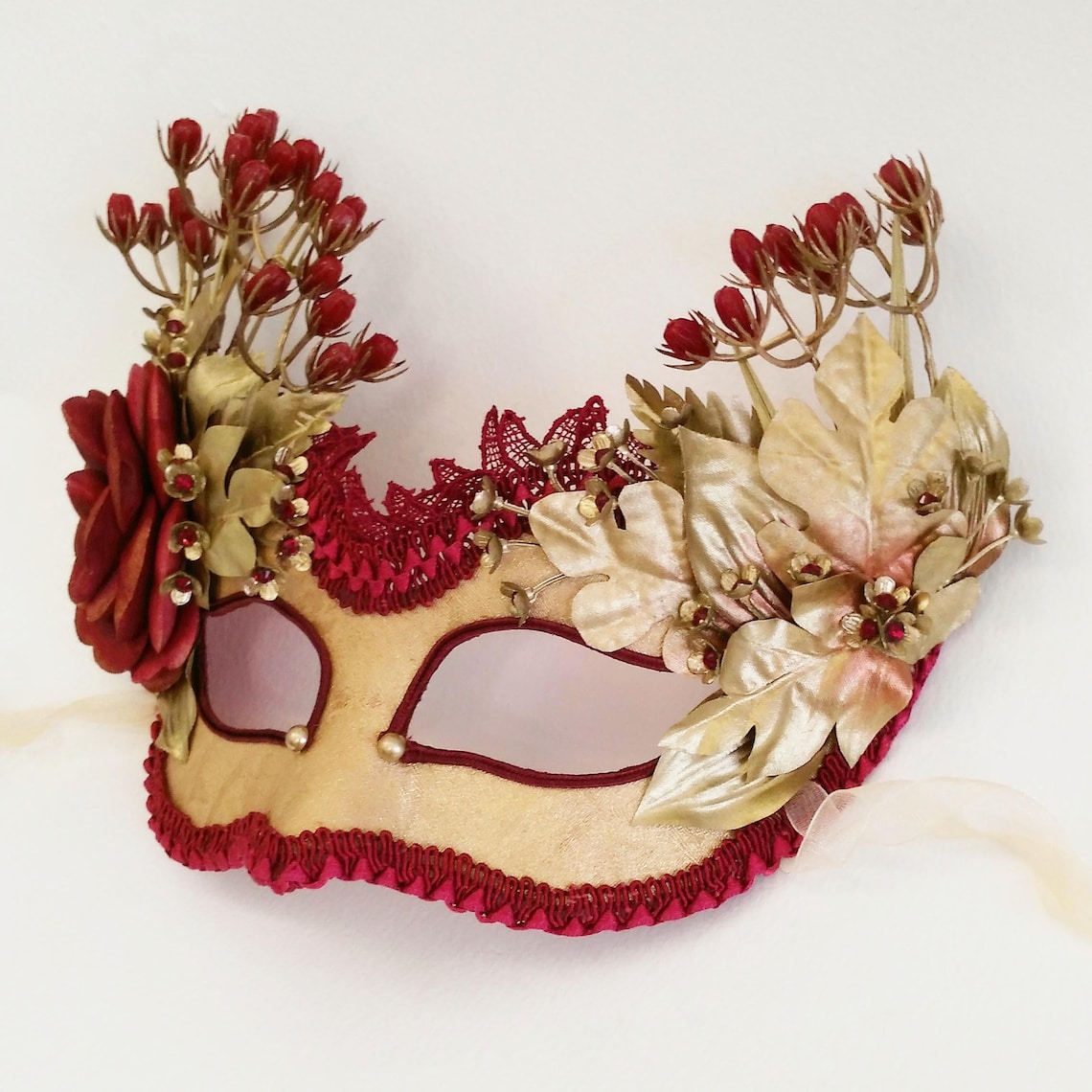 Burgundy Red And Gold Masquerade Mask Venetian Style | Etsy