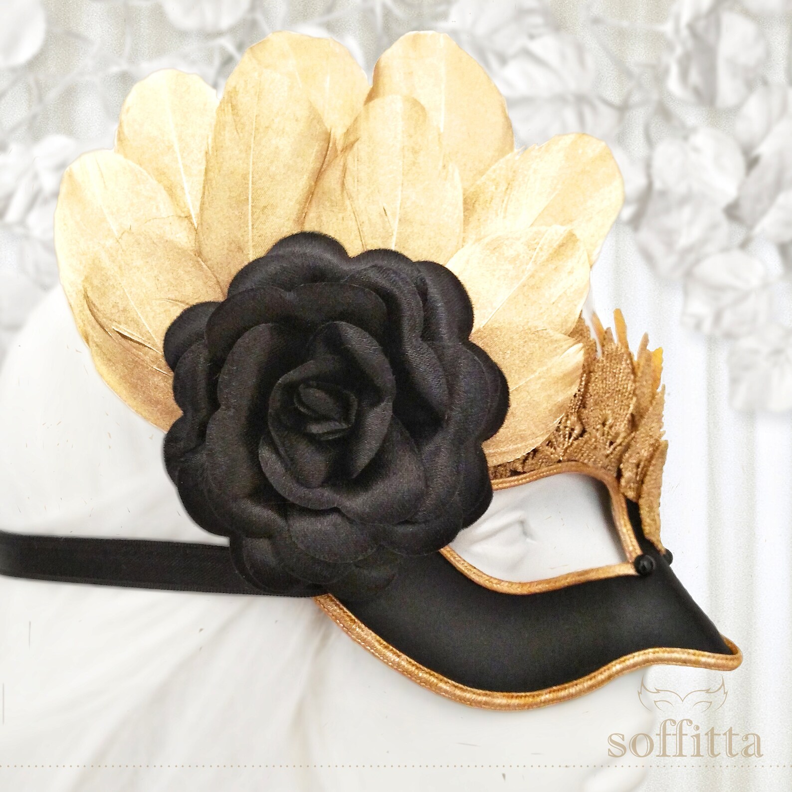 Black & Gold Lace Masquerade Mask - Venetian Style Halloween Mask With ...