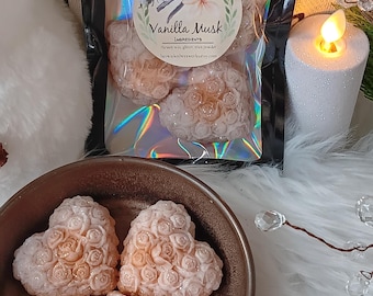 vanilla musk heart wax melts pouch strong scented wax melts for wax warmer gift for valentines day wax melt pouch home fragrance wax melts