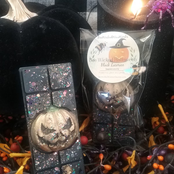 Black licorice halloween wax melt snap bar gift for Halloween lover gift for wax warmer strong scented wax melts pumpkin snap bar