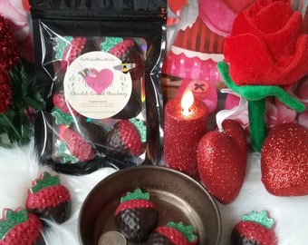 Chocolate covered strawberries valentines wax melts pouch strong scented wax melt for wax warmer gift for valentines day wax melt pouch