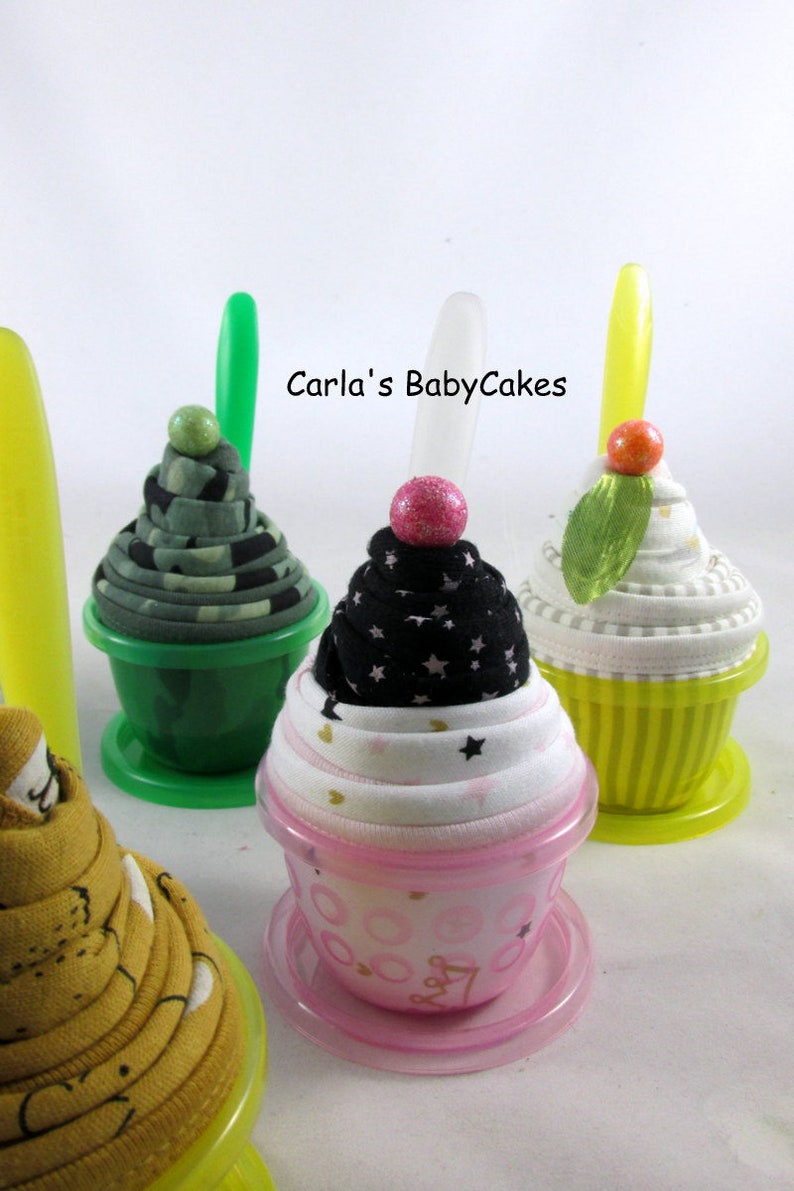 Onesie cupcake, Baby shower gift, New mom gift, Pregnancy gift, New baby gift, Baby cupcake, Unique baby gift, Onesie sundae, Baby basket image 7