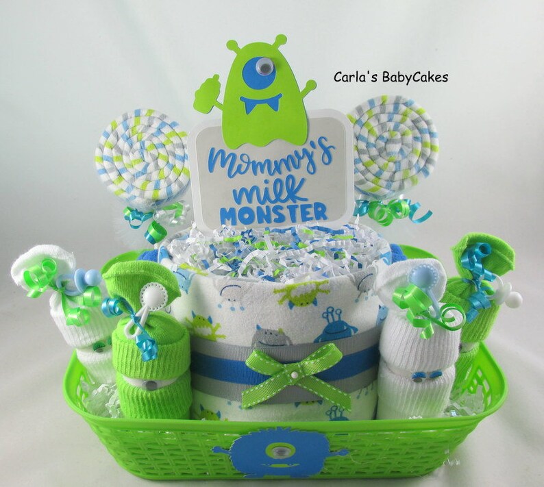 Baby Shower Gift Basket Baby Diaper Cake Monster Diaper Etsy Baby Shower Gift Basket Baby Diaper Cake Monster Diaper Etsy