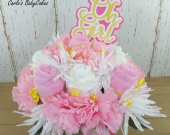Baby shower gift, Baby shower table decor, Baby Shower bouquet, Baby shower floral arrangement,  Baby diaper bouquet, Unique Baby Gift