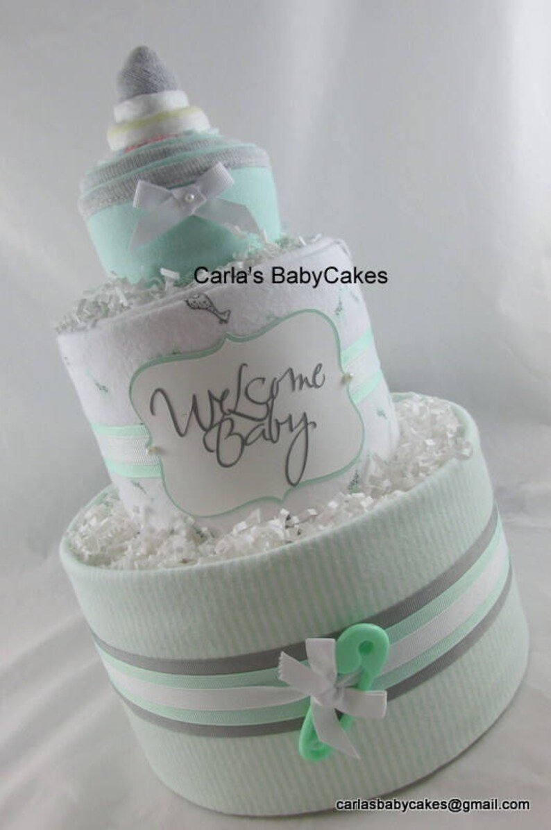 Baby diaper cake, Baby shower gift, Baby shower decoration, New mom gift, Baby sprinkle gift, Baby gift ideas, Neutral diaper cake image 2