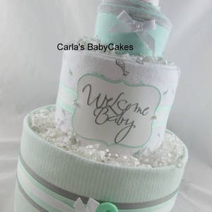 Baby diaper cake, Baby shower gift, Baby shower decoration, New mom gift, Baby sprinkle gift, Baby gift ideas, Neutral diaper cake image 4