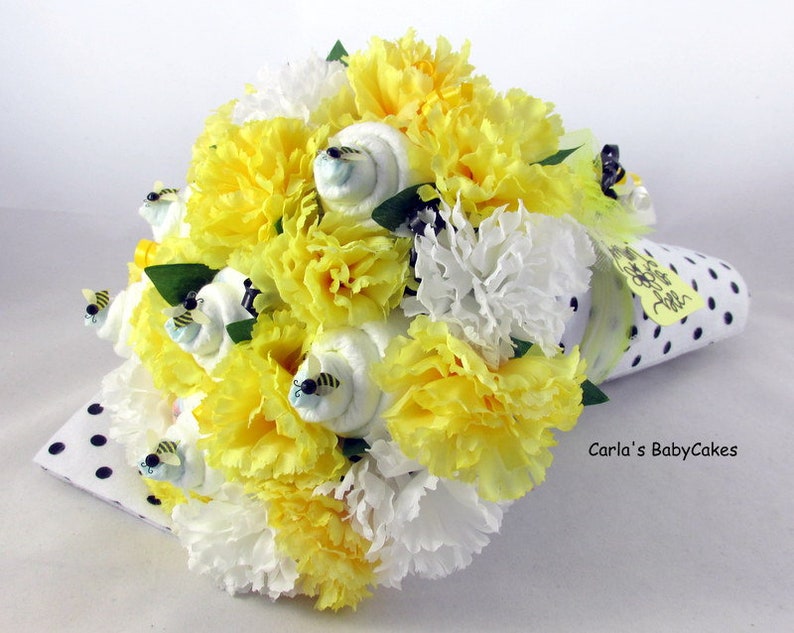 Baby Floral Bouquet, Baby Shower Bouquet, New Mom Gift, Baby shower decoration, Unique baby gift, Baby diaper gift, New baby gift image 3