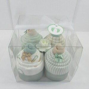 Adorable Baby Blanket Cupcakes - 4 Pack - Parents to be gift - Receiving blanket cupcakes - Avocado baby shower gift - New baby gift set