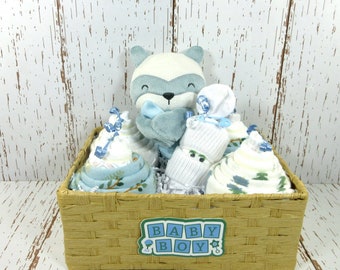 Baby boy gift basket, Baby shower gift, Receiving blanket cupcakes, Diaper sock baby gift, Baby boy gift set, New baby boy gift